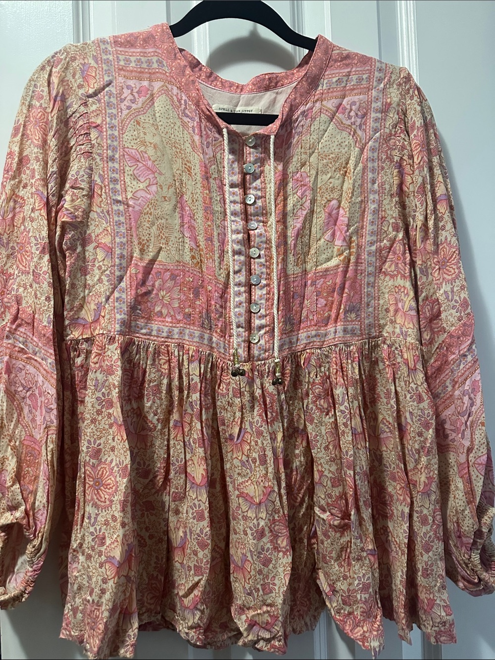 Spell Pink & Cream Floral Boho Tunic Blouse